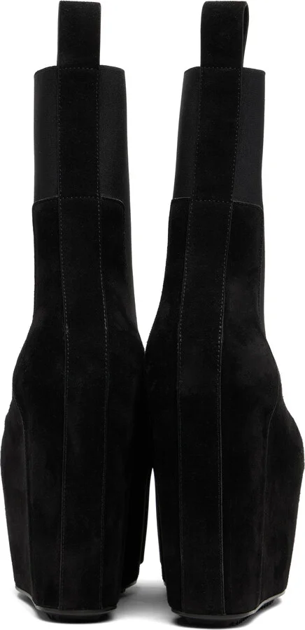 Rick Owens Black Grilled Wedge Beatle Suede Chelsea Boots - Image 2