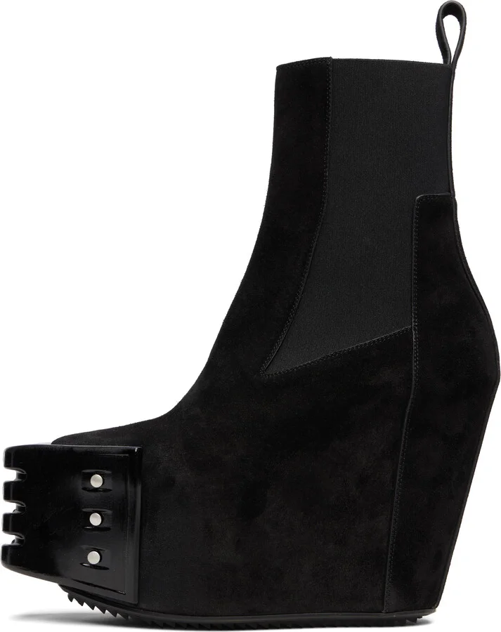 Rick Owens Black Grilled Wedge Beatle Suede Chelsea Boots - Image 3