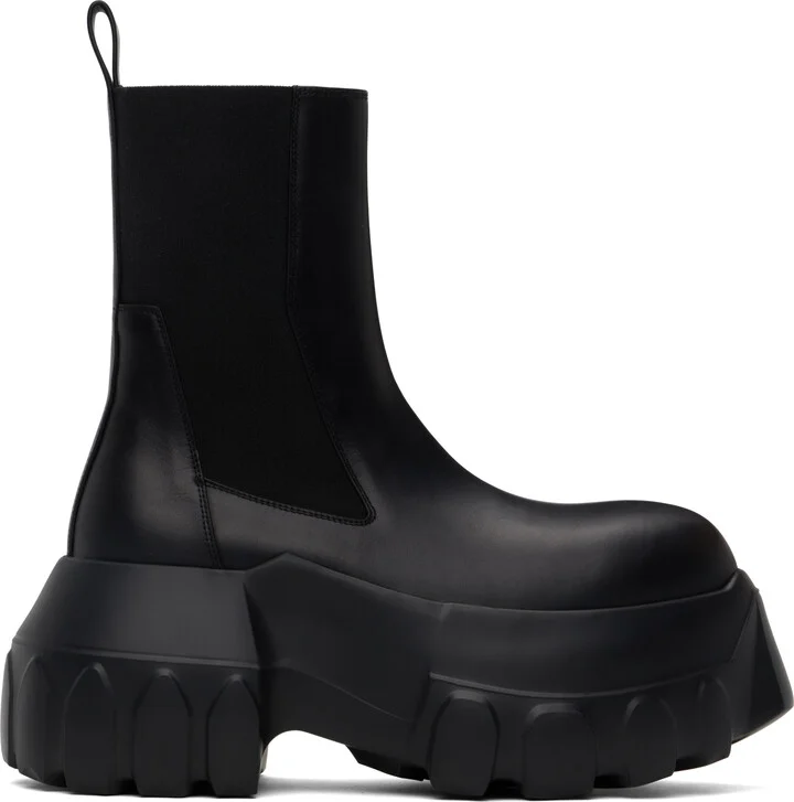 Rick Owens Black Hollywood Beatle Mega Tractor Chelsea Boots