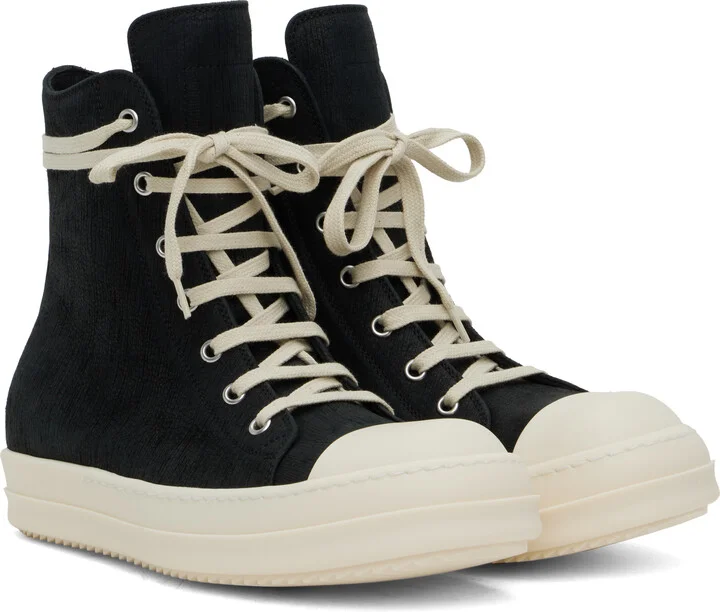 Rick Owens Black Hollywood Bull Leather Sneakers - Image 4
