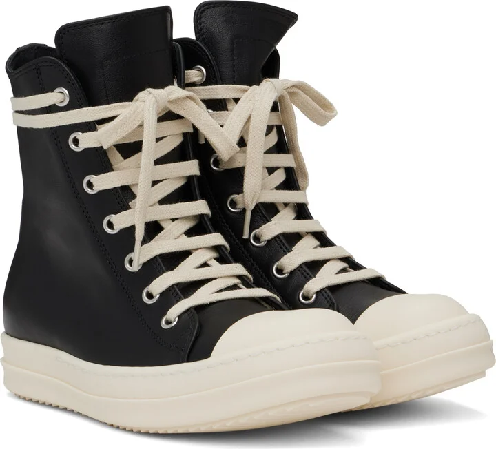 Rick Owens Black Hollywood Calf Leather Sneakers - Image 4