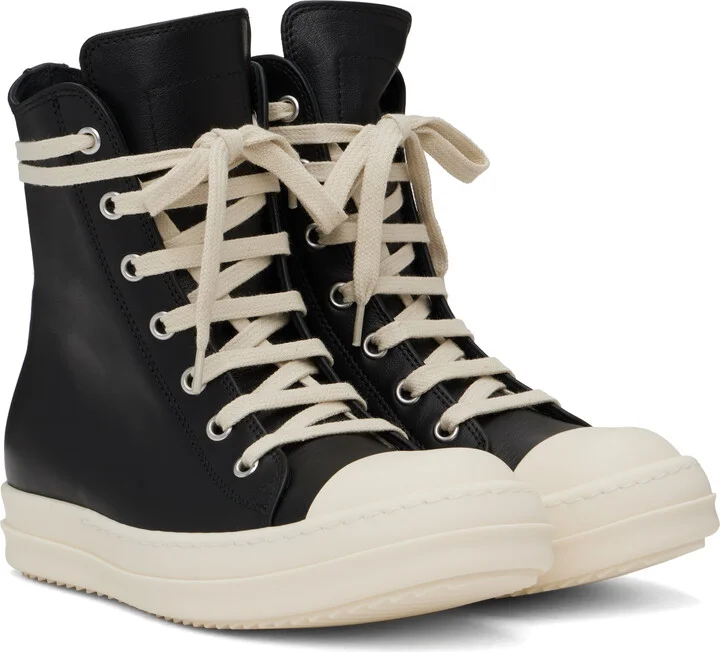 Rick Owens Black Hollywood Calf Leather Sneakers - Image 4