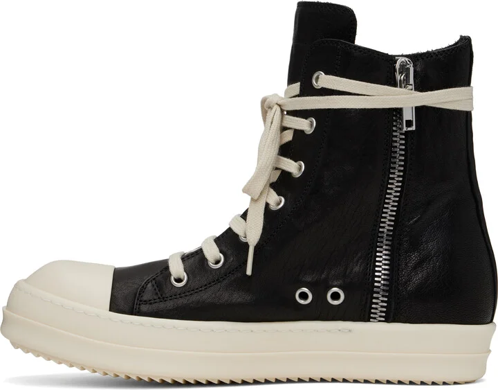 Rick Owens Black Hollywood Goat Leather Sneakers - Image 3