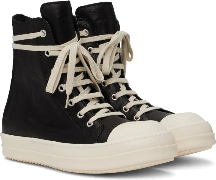 Rick Owens Black Hollywood Goat Leather Sneakers - Image 4