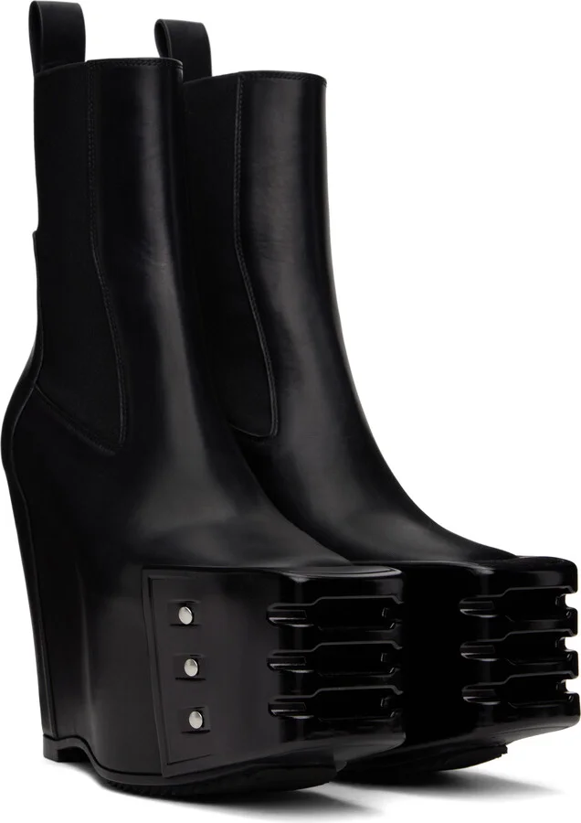 Rick Owens Black Hollywood Grilled Wedge Beatle Chelsea Boots - Image 4