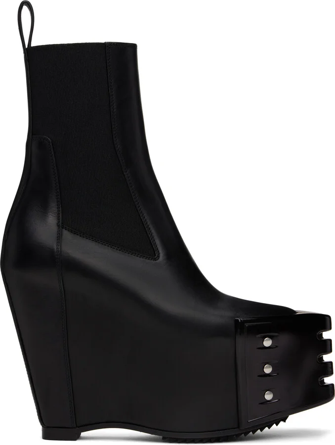 Rick Owens Black Hollywood Grilled Wedge Beatle Chelsea Boots