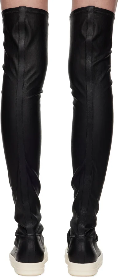 Rick Owens Black Hollywood Knee High Stocking Sneaks Tall Boots - Image 2