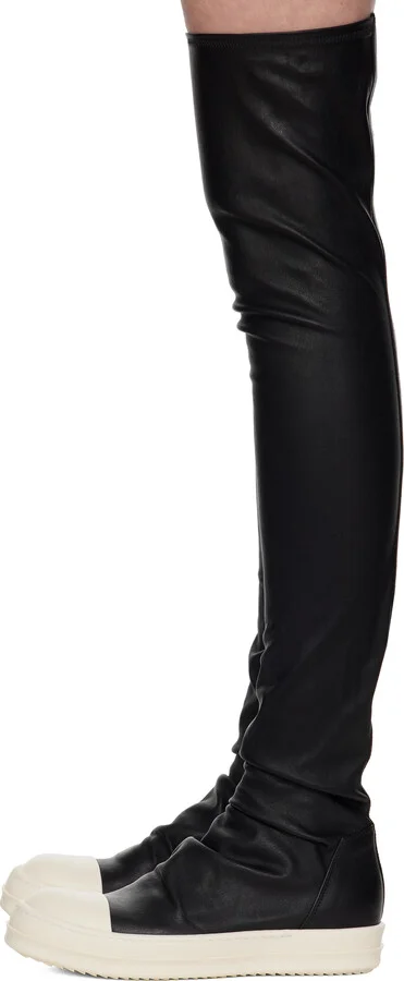 Rick Owens Black Hollywood Knee High Stocking Sneaks Tall Boots - Image 3