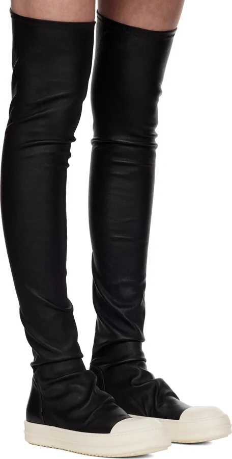 Rick Owens Black Hollywood Knee High Stocking Sneaks Tall Boots - Image 4