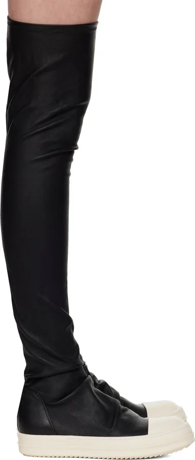 Rick Owens Black Hollywood Knee High Stocking Sneaks Tall Boots
