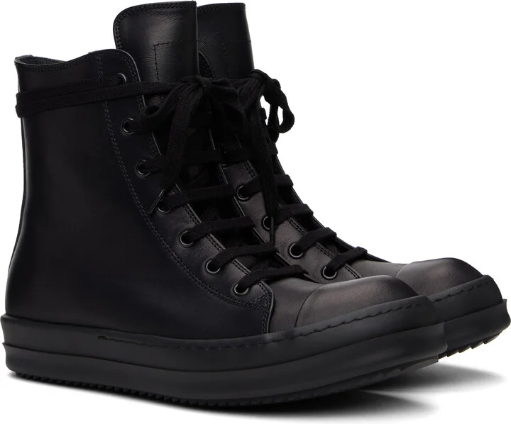 Rick Owens Black Hollywood Leather Sneakers - Image 4