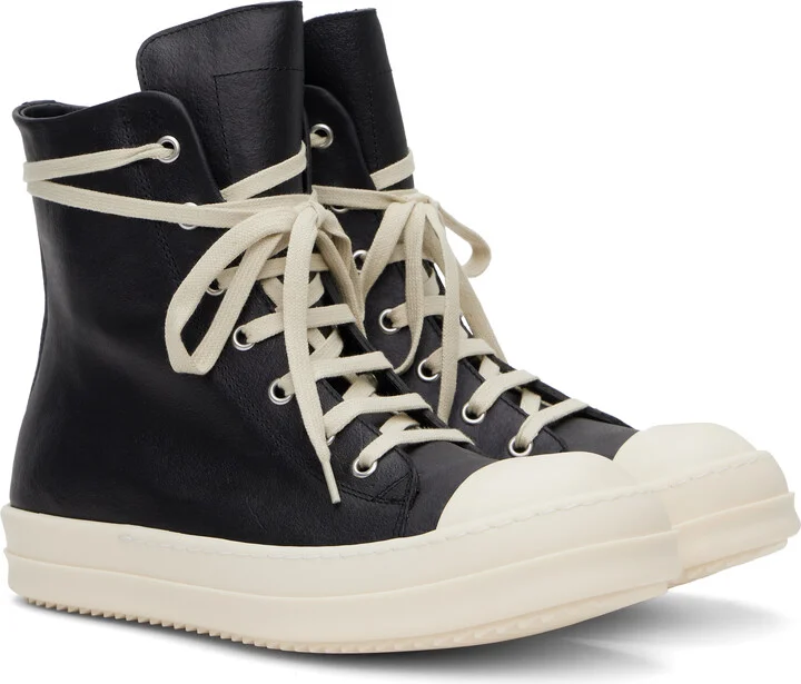 Rick Owens Black Hollywood Leather Sneakers - Image 4