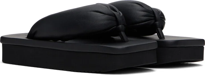 Rick Owens Black Hollywood Peached Lambskin Flip-Flops - Image 4
