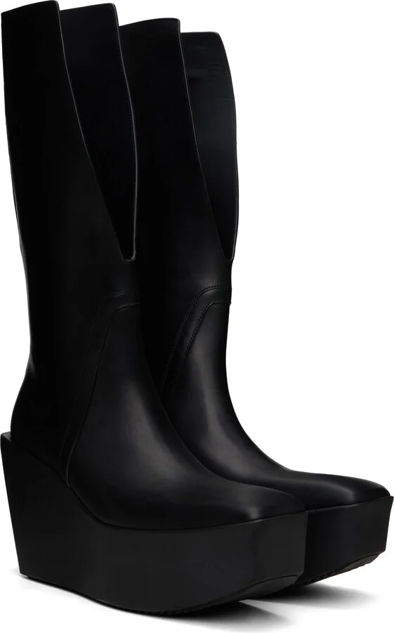 Rick Owens Black Hollywood Sliver Platform Winged Kowboys Tall Boots - Image 4