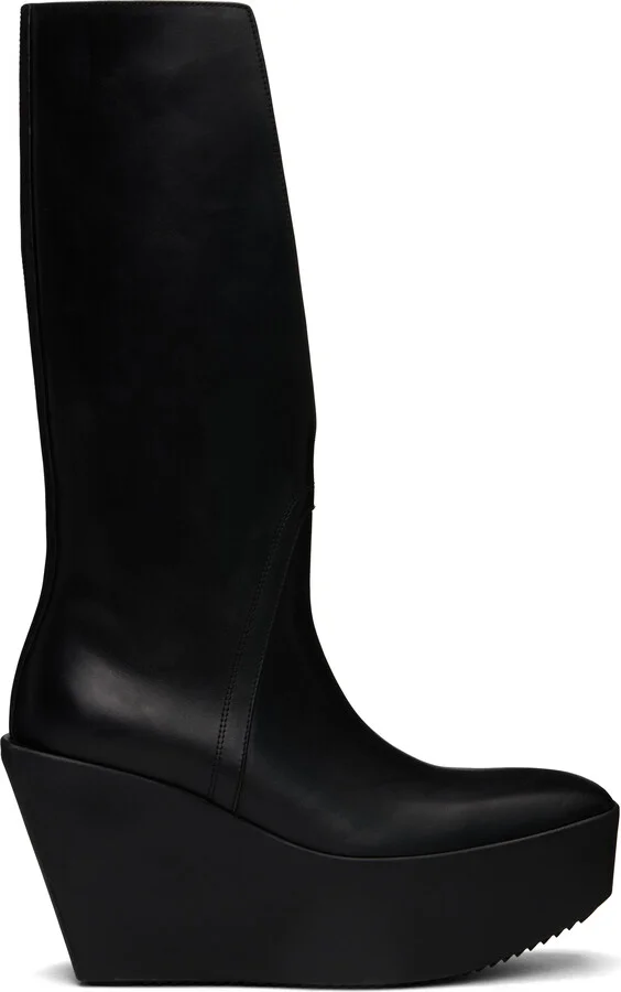 Rick Owens Black Hollywood Sliver Platform Winged Kowboys Tall Boots