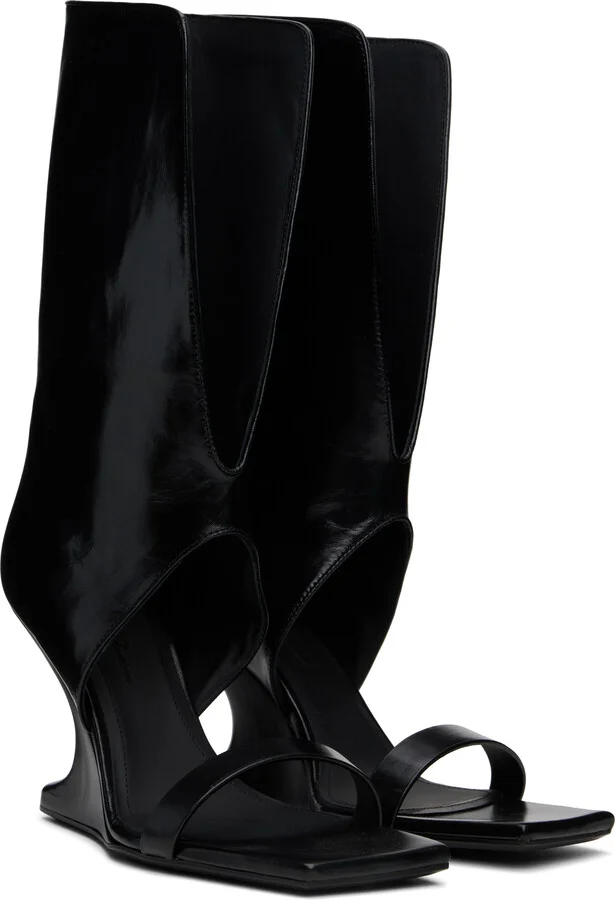Rick Owens Black Hollywood Winged Cantilever 8 Heeled Sandals - Image 4