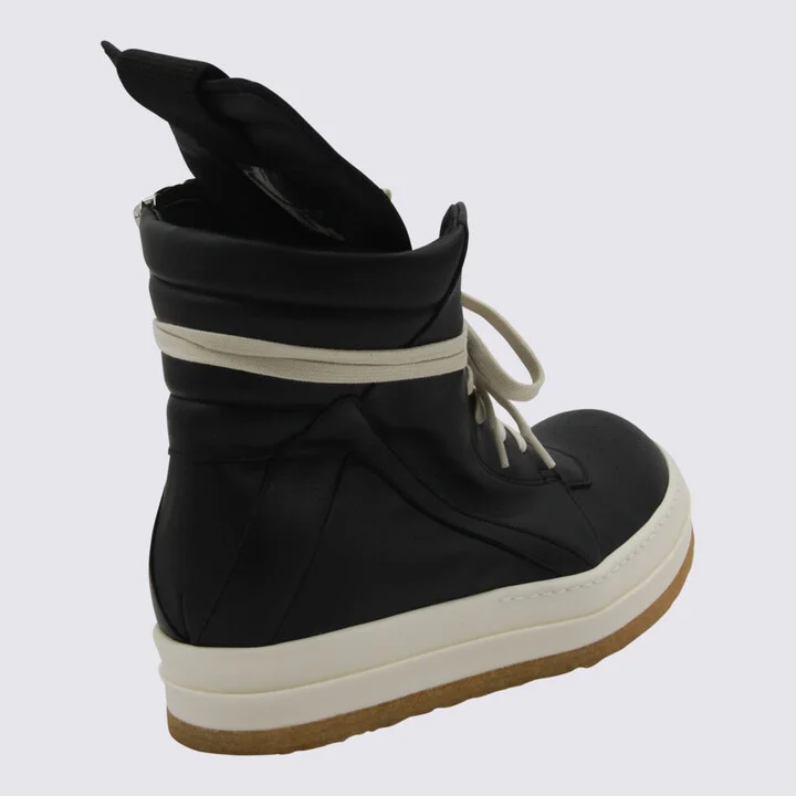 Rick Owens Black Leather Geobasket Sneakers - Image 3