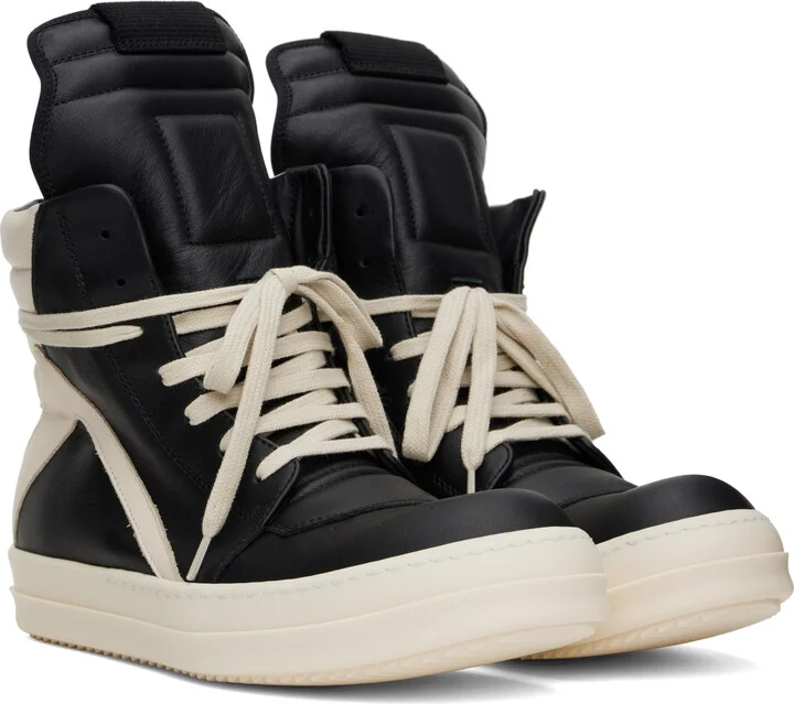 Rick Owens Black & Off-White Hollywood Geobasket Sneakers - Image 4