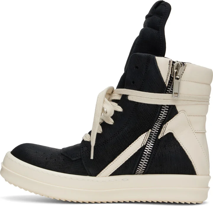 Rick Owens Black & Off-White Hollywood Geobasket Sneakers - Image 3