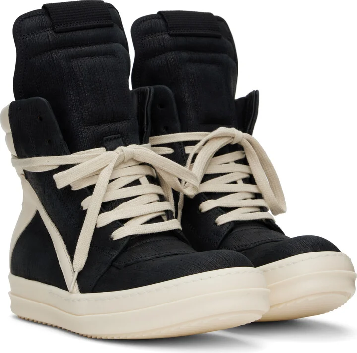 Rick Owens Black & Off-White Hollywood Geobasket Sneakers - Image 4