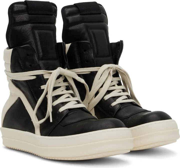 Rick Owens Black & Off-White Hollywood Geobasket Sneakers - Image 4