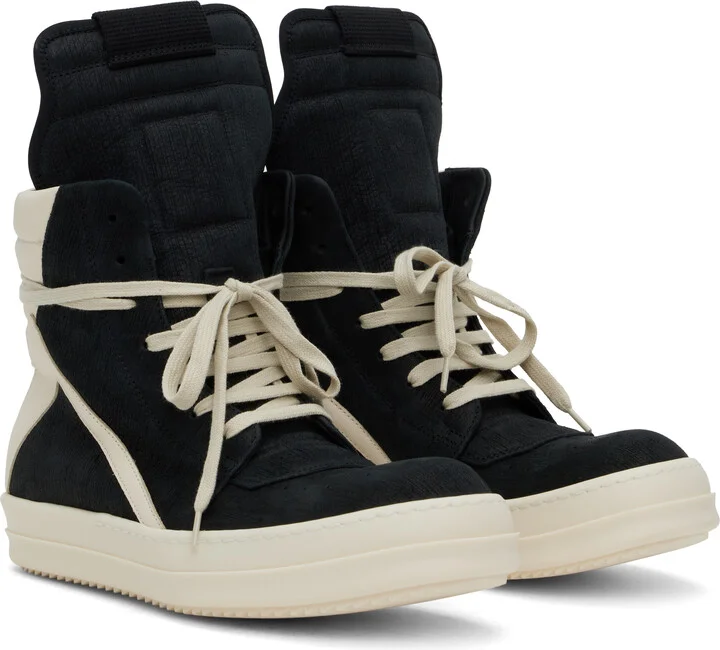 Rick Owens Black & Off-White Hollywood Geobasket Sneakers - Image 4