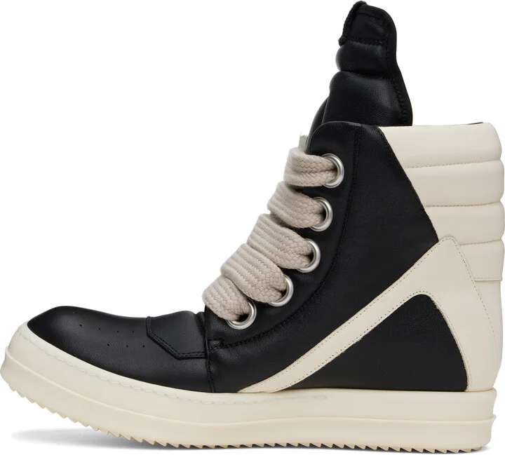 Rick Owens Black & Off-White Hollywood Jumbolace Geobasket Sneakers - Image 3