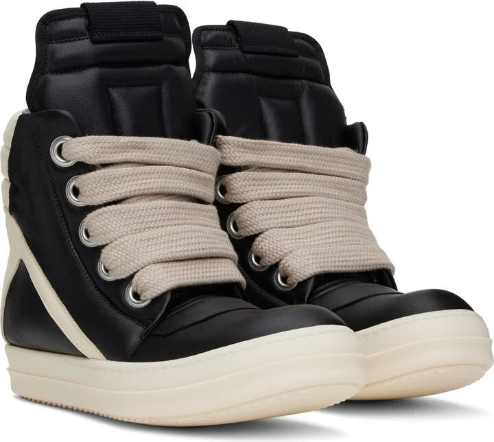 Rick Owens Black & Off-White Hollywood Jumbolace Geobasket Sneakers - Image 4