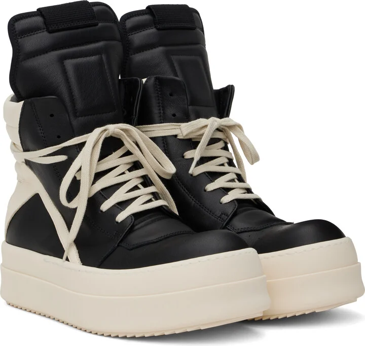 Rick Owens Black & Off-White Hollywood Mega Bumper Geobasket Sneakers - Image 4