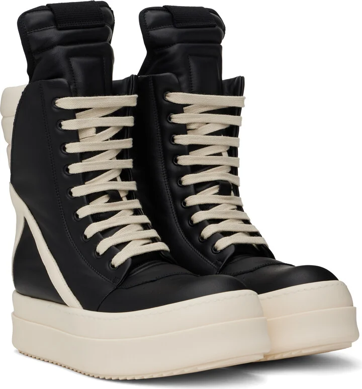 Rick Owens Black & Off-White Hollywood Mega Geobasket Sneakers - Image 4