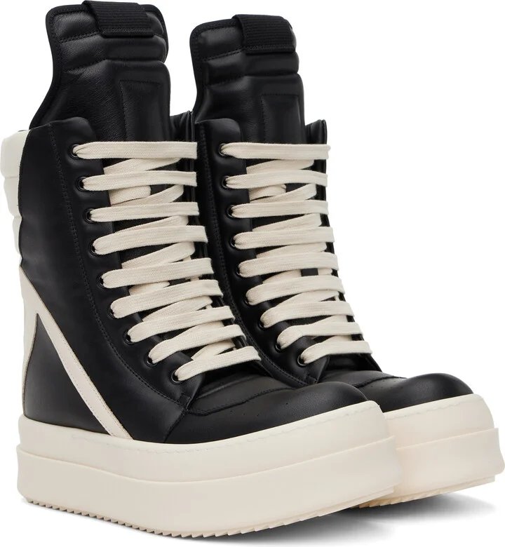 Rick Owens Black & Off-White Hollywood Mega Geobasket Sneakers - Image 4