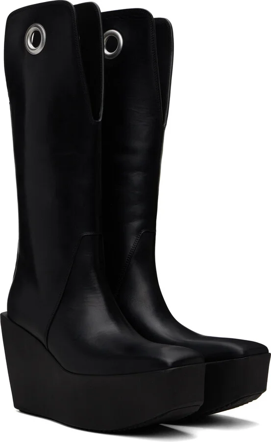 Rick Owens Black Sliver Platform Kowboy Boots - Image 4