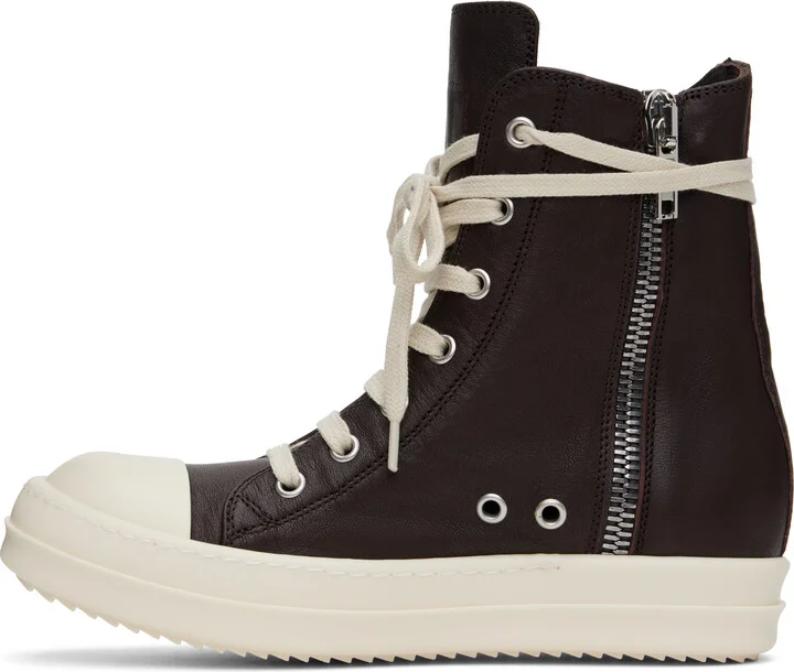 Rick Owens Brown Hollywood Goat Leather Sneakers - Image 3