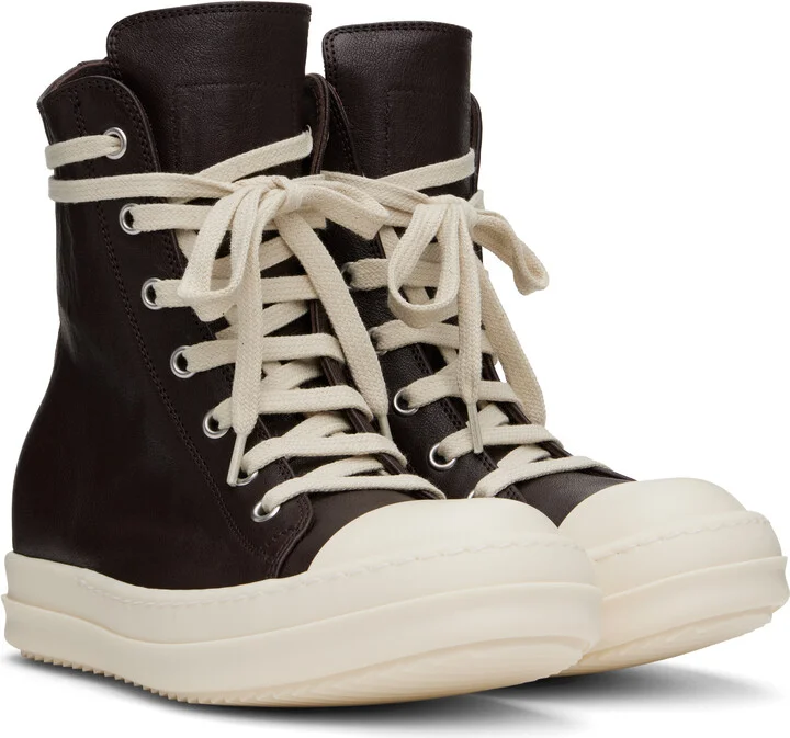 Rick Owens Brown Hollywood Goat Leather Sneakers - Image 4