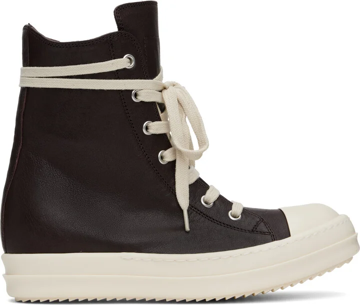 Rick Owens Brown Hollywood Goat Leather Sneakers