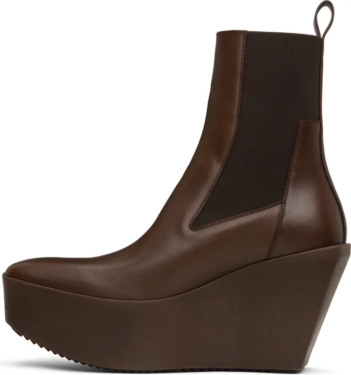 Rick Owens Brown Hollywood Sliver Platform Beatles Chelsea Boots - Image 3