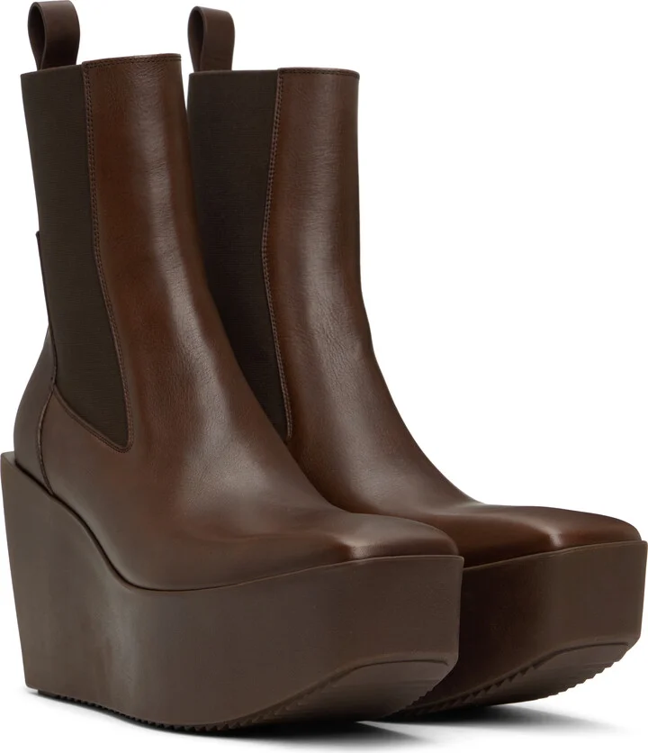 Rick Owens Brown Hollywood Sliver Platform Beatles Chelsea Boots - Image 4