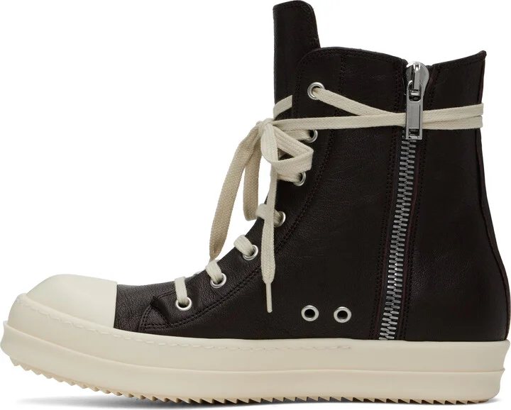 Rick Owens Brown Hollywood Waxy Goat Leather Sneakers - Image 3