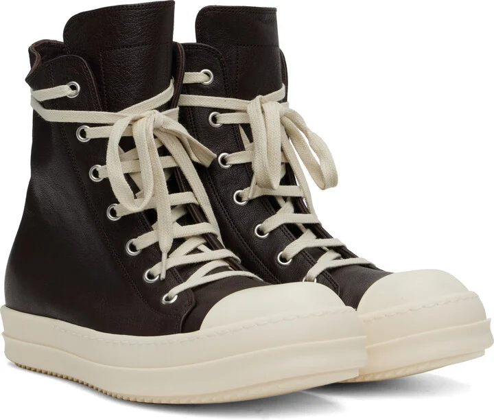 Rick Owens Brown Hollywood Waxy Goat Leather Sneakers - Image 4