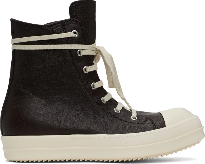 Rick Owens Brown Hollywood Waxy Goat Leather Sneakers