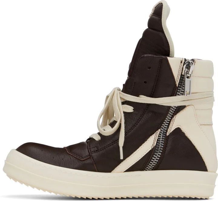 Rick Owens Brown & Off-White Hollywood Geobasket Sneakers - Image 3