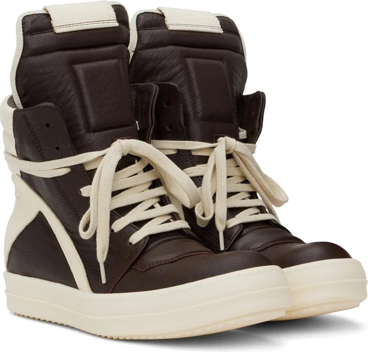Rick Owens Brown & Off-White Hollywood Geobasket Sneakers - Image 4