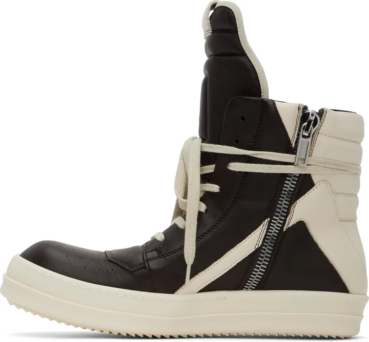 Rick Owens Brown & Off-White Hollywood Geobasket Sneakers - Image 3