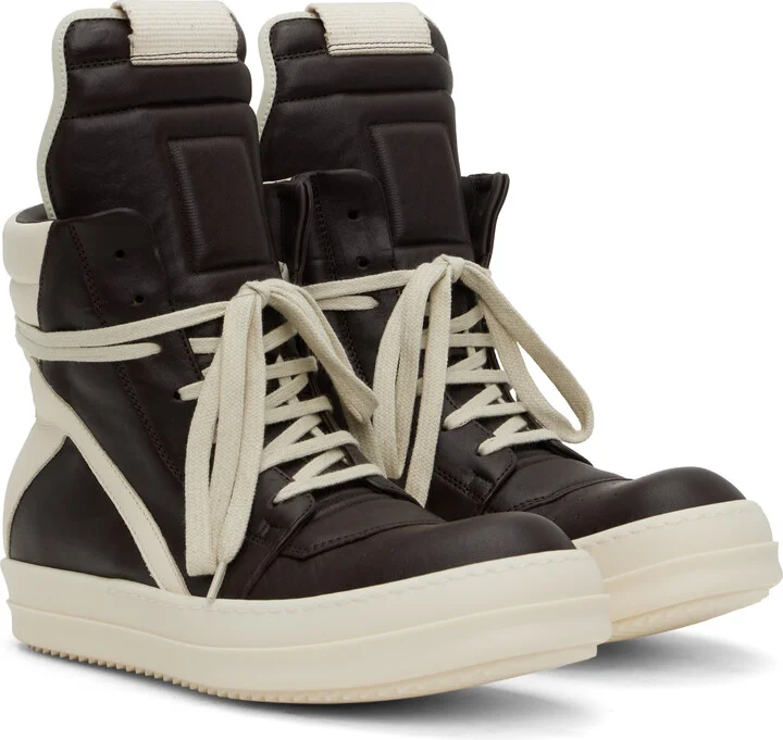 Rick Owens Brown & Off-White Hollywood Geobasket Sneakers - Image 4