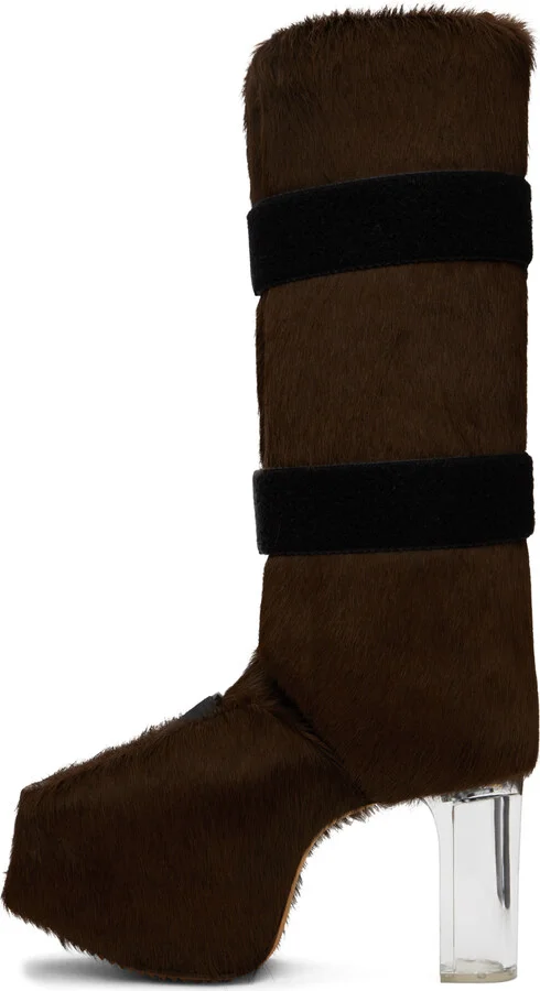 Rick Owens Brown Splint Platform Boots - Image 3