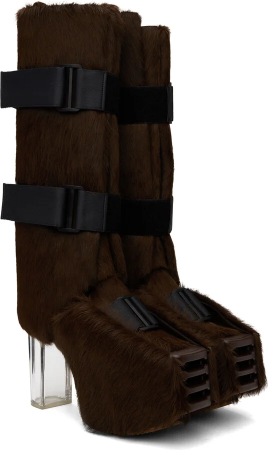 Rick Owens Brown Splint Platform Boots - Image 4
