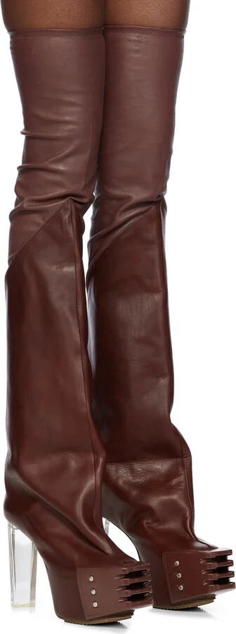 Rick Owens Burgundy Rhino Grilled Kiss Boots - Image 4