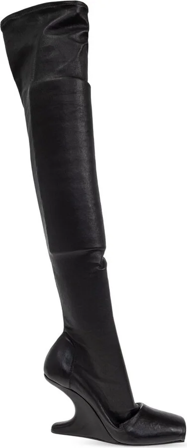 Rick Owens Cantilever Square Toe Above-Knee Boots