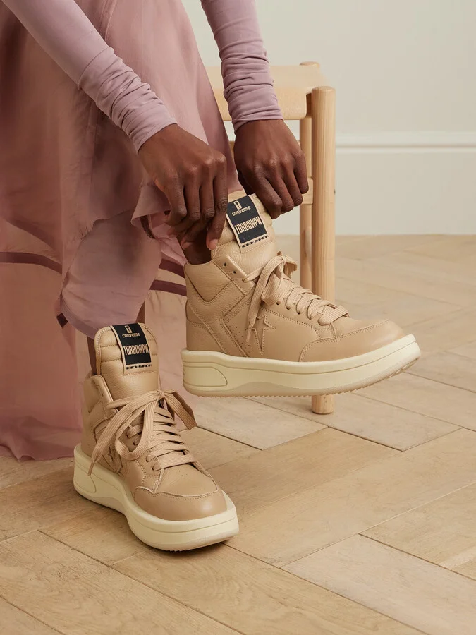 Rick Owens - + Converse Turbowpn Leather High-top Sneakers - Neutrals - Image 2