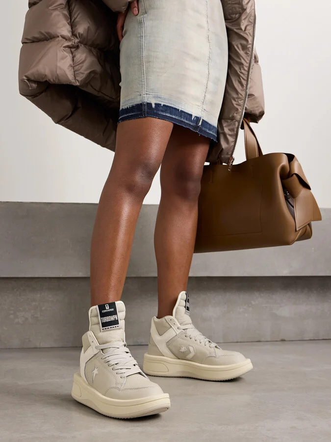 Rick Owens - + Converse Turbowpn Textured-leather High-top Sneakers - Neutrals - Image 2